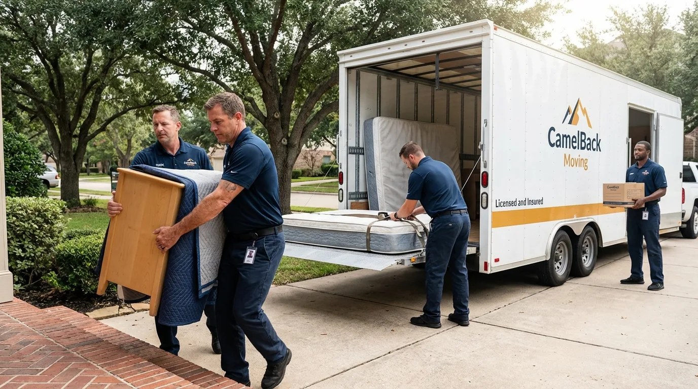 Crew loading residential truck for cross-state move from Wood River, NE